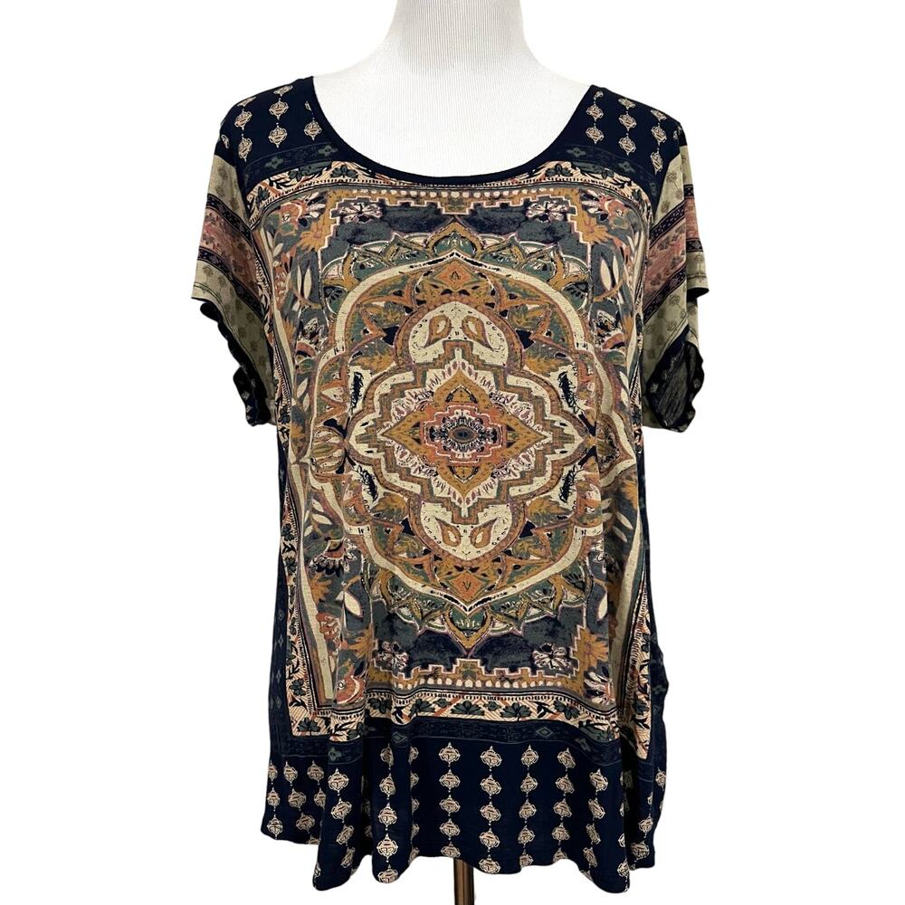Lucky Brand Women’s Top Persian Print Short Sleeve Scoop Neck Tee Boho 2X - Picture 2 of 10